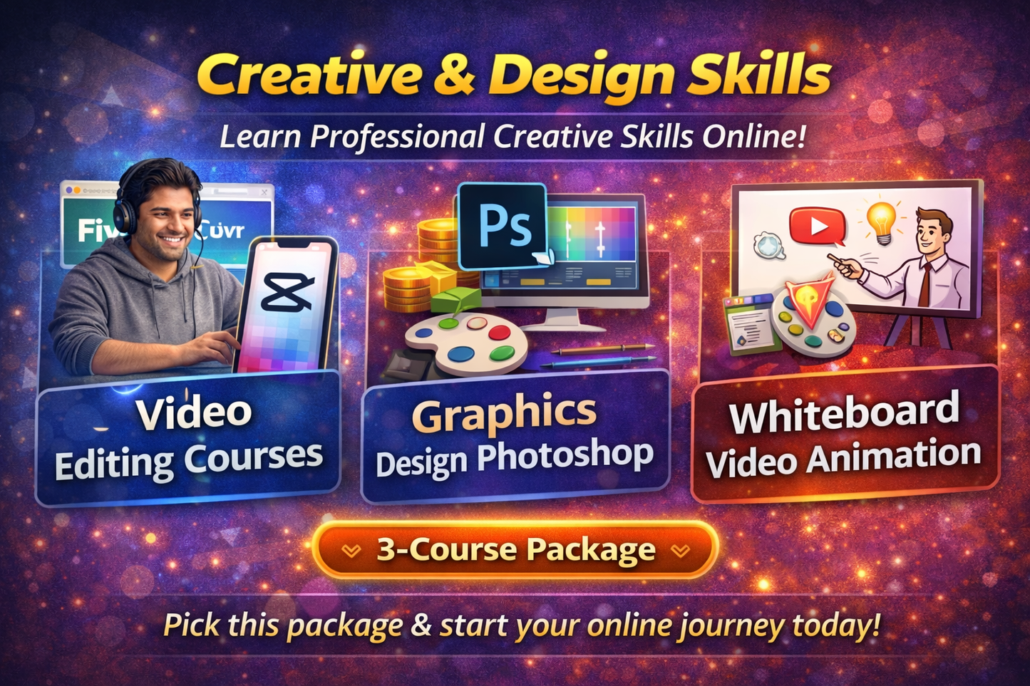 Graphic Design & Video Editing Skills Bundle β 3 Courses