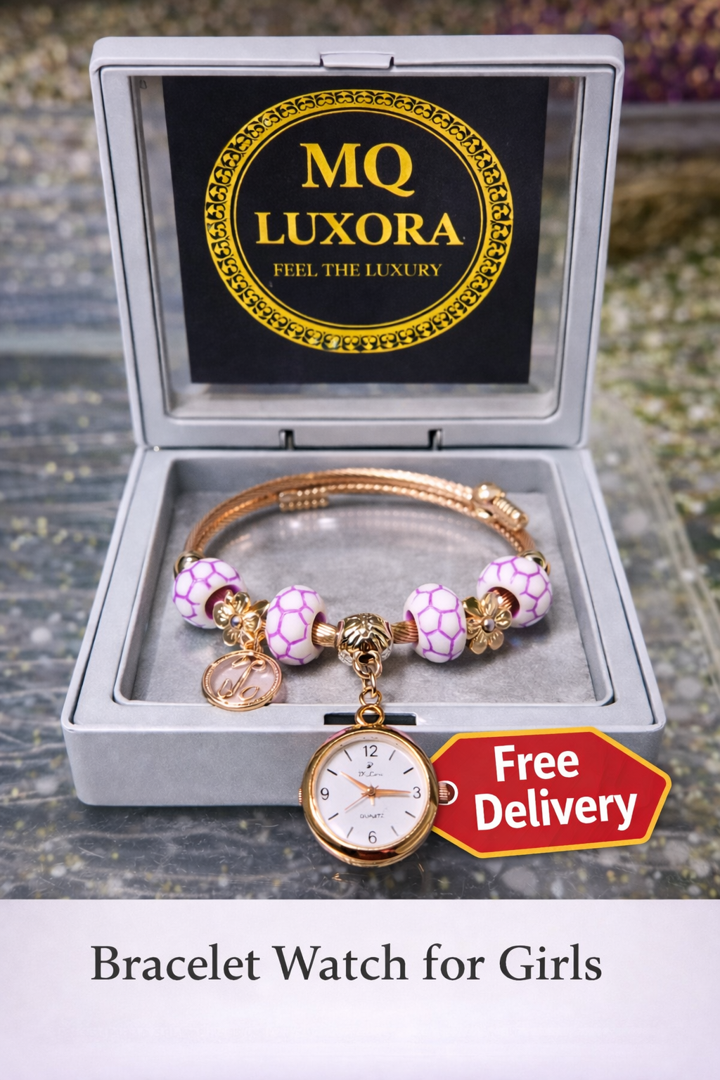 Stylish Beaded Charm Bracelet Watch for Girls - Perfect for EID & Ramadan Gift | MQ LUXORA | Free Delivery