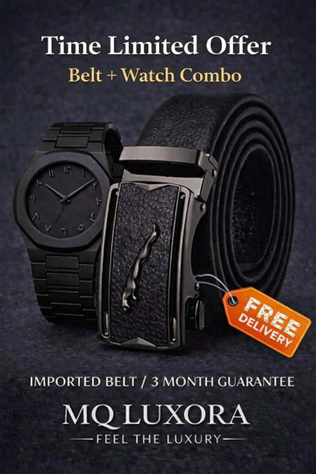 Time limited Offer – Black Aura Gents Watch & Imported Belt Combo | 3 Month Guarantee